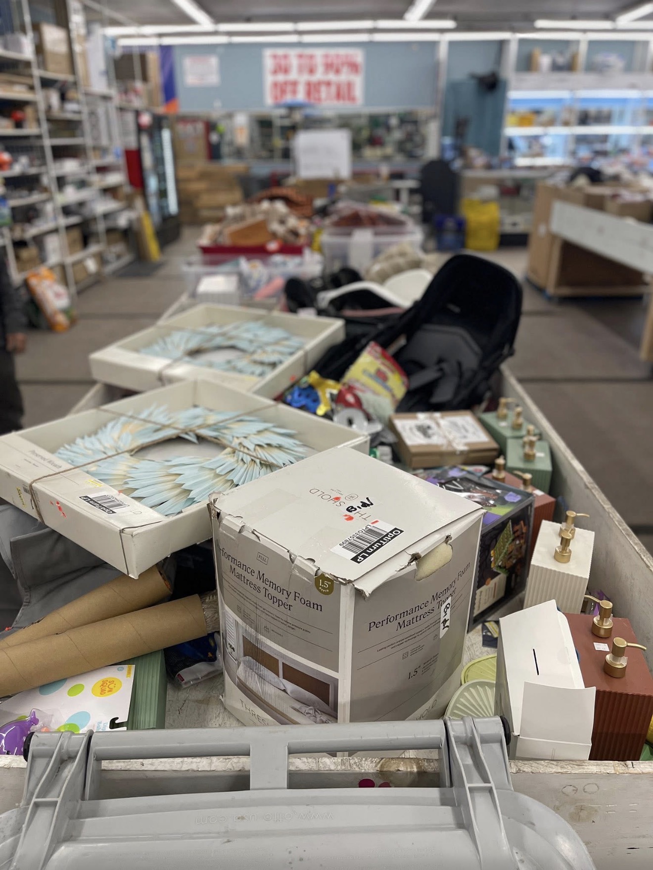 Home merchandise inside a bargain bin
